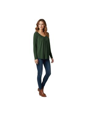JJ Winks Olive Green Pleated Long Sleeve Top with Built-In Bra Size XL